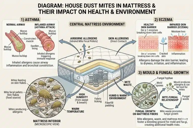 Microscopic dust mites inside Malaysian mattress