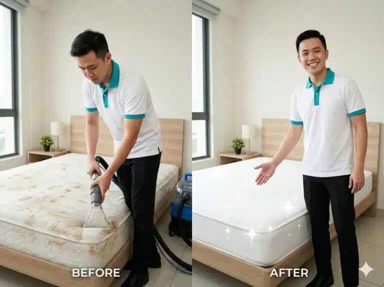 Before and after professional mattress cleaning service in Klang Valley Malaysia