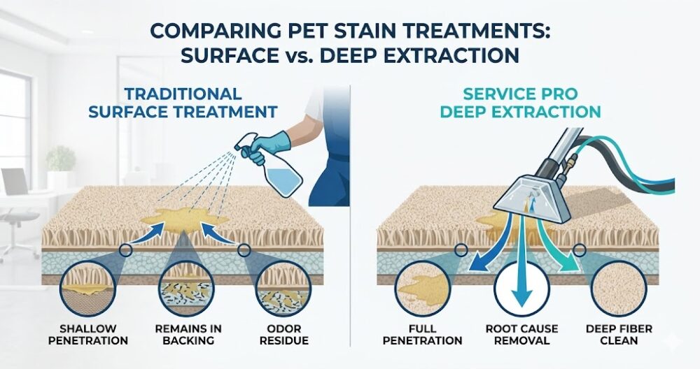 Surface cleaning vs deep extraction carpet pet odor Malaysia comparison diagram