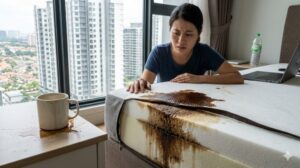 coffee spill moisture penetrating mattress foam layers malaysia condo