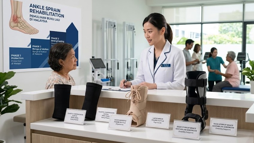 Different types of ankle braces and supports used during sprain rehabilitation in Malaysia
