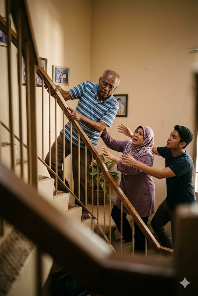 elderly father losing balance on stairs Malaysia early neurological decline