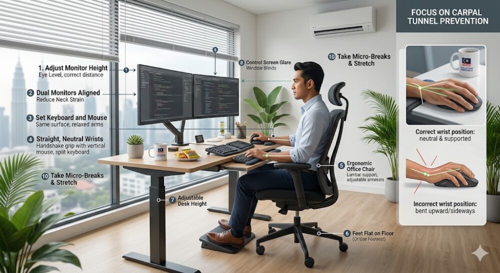 ergonomic workstation setup for carpal tunnel syndrome prevention for it professionals in malaysia