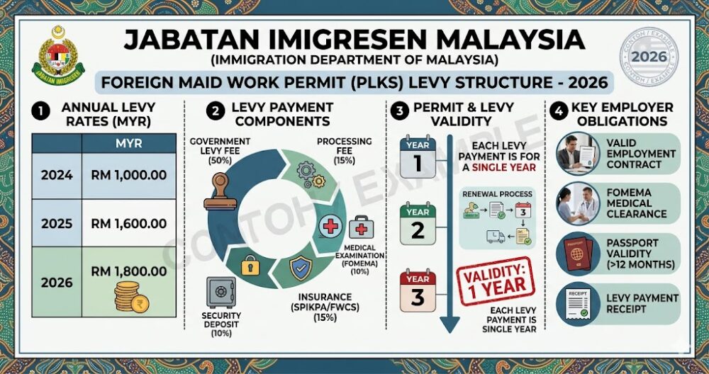 Full time foreign maid work permit levy Malaysia immigration document 2026