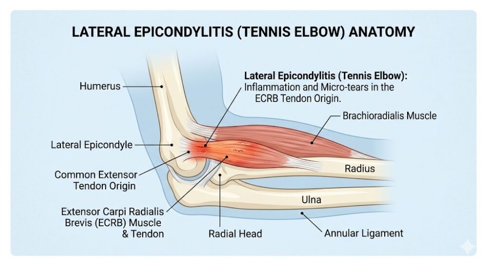 lateral epicondylitis anatomy diagram lateral epicondyle ECRB tendon tennis elbow