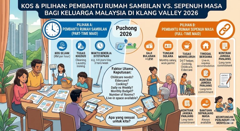 Malaysian family choosing between part time maid and full time maid Klang Valley 2026 decision