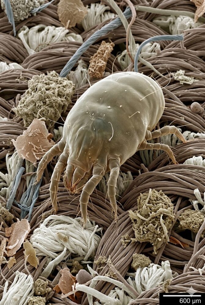 Microscopic image of Dermatophagoides pteronyssinus house dust mite found in Malaysian mattresses