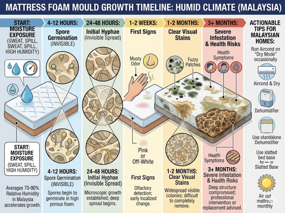 mould growth timeline mattress foam humid climate Malaysia