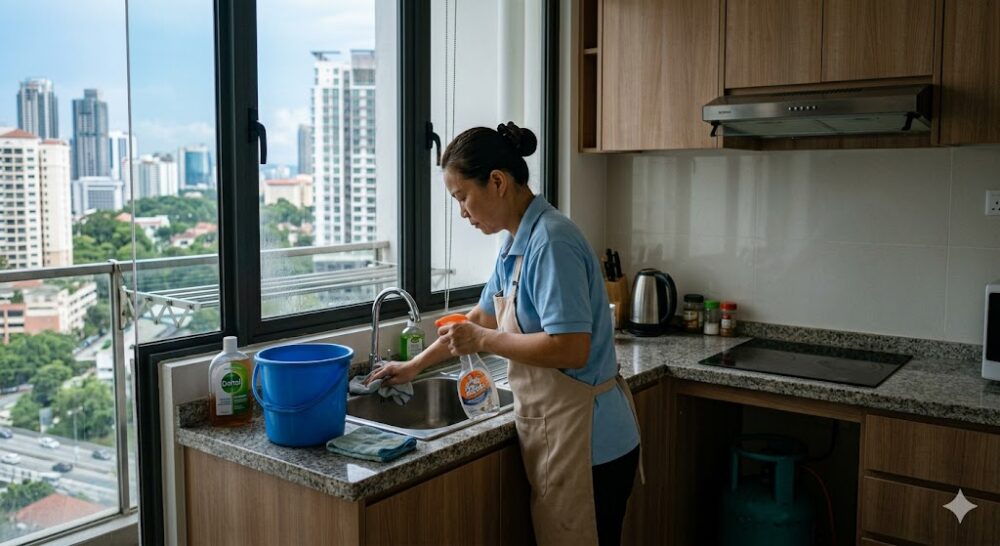 Part time maid cleaning condo kitchen in Petaling Jaya Klang Valley Malaysia
