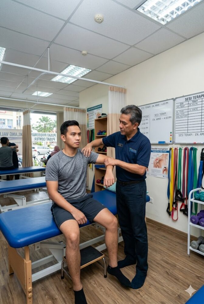 Physiotherapist treating shoulder impingement without surgery at a clinic in Klang Valley Malaysia