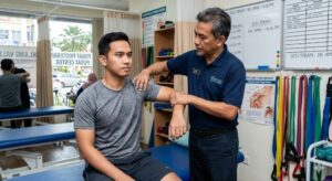 physiotherapist treating shoulder impingement without surgery at a clinic in klang valley