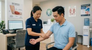physiotherapist treating tennis elbow lateral epicondylitis in malaysia clinic