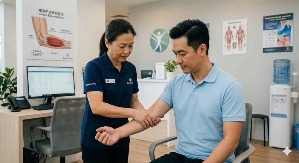 physiotherapist treating tennis elbow lateral epicondylitis in malaysia clinic
