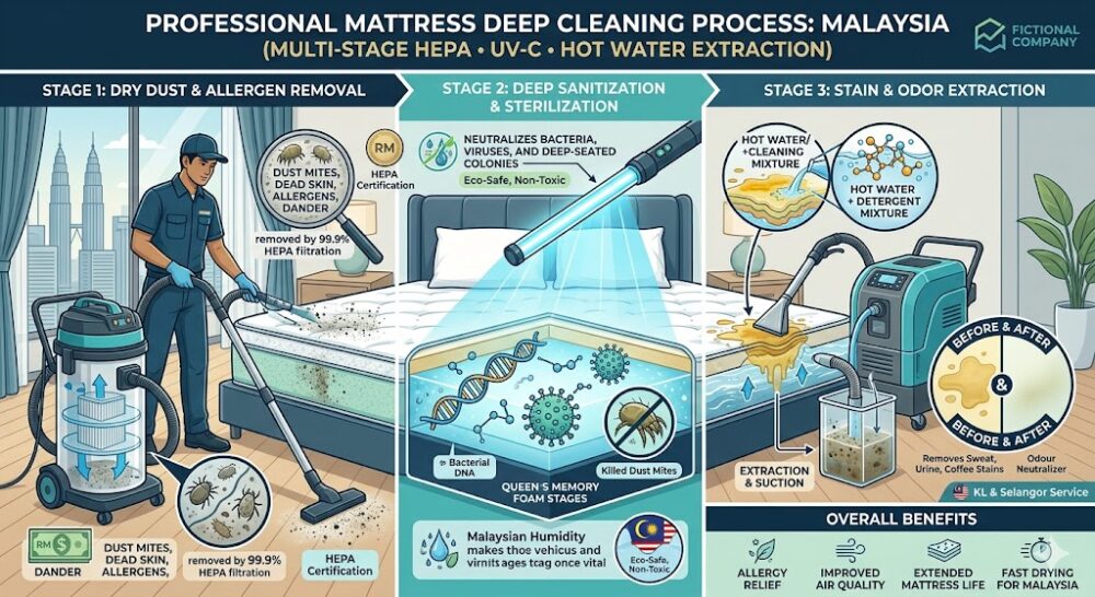 professional mattress deep cleaning process malaysia multi stage hepa uv c hot water extraction
