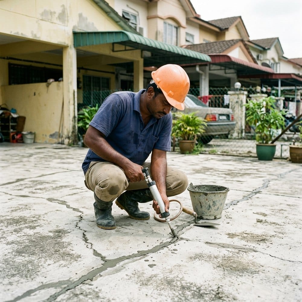 Retak halus pada slab konkrit dibaiki dengan grouting bertekanan