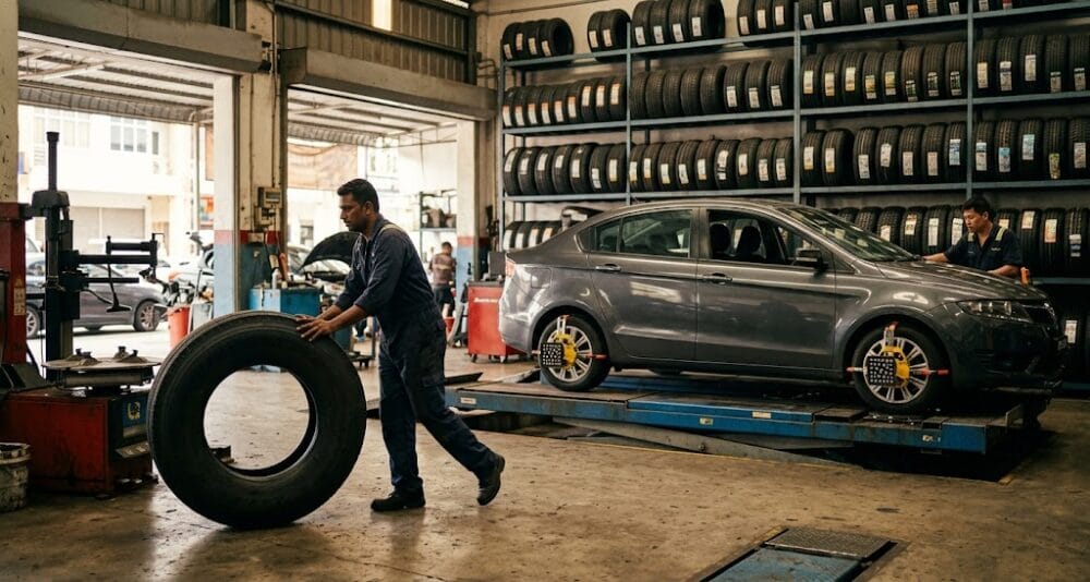 Commercial and passenger tyre fitting and wheel alignment workshop in the Klang Valley Malaysia - Service Pro Automotive Hub open territory