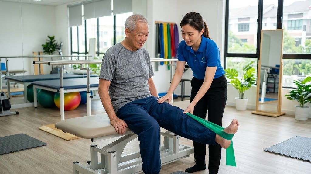 TCM acupuncture combined with physical therapy relieves joint pain and stiffness before gait training sessions.