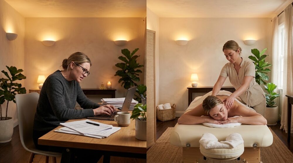 Desk posture tension compared with relaxed massage treatment
