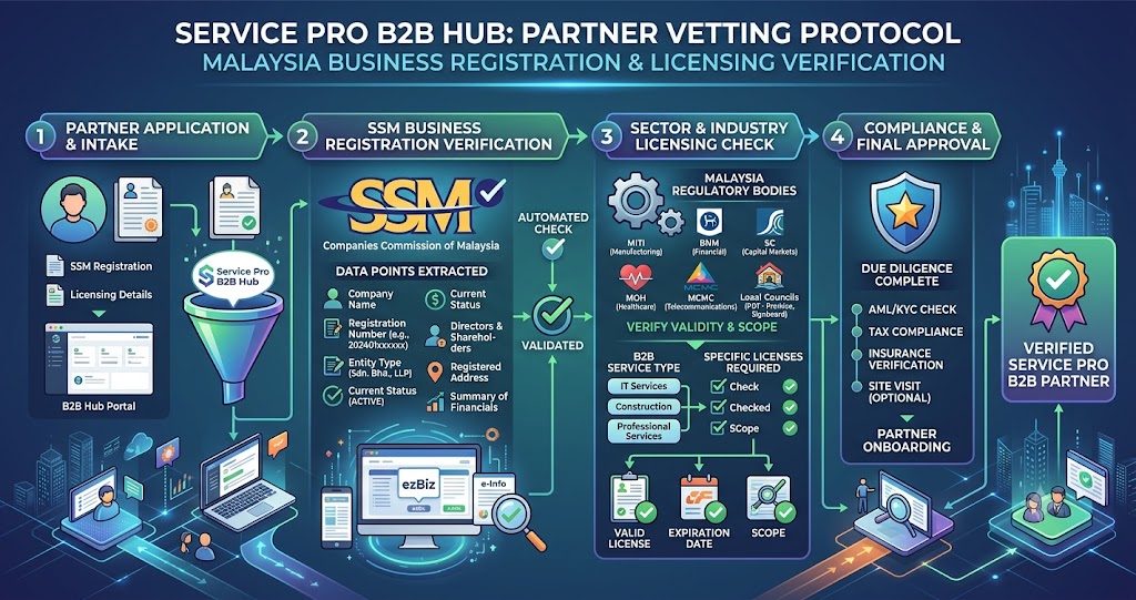 SSM business registration and compliance verification process for B2B partners in Malaysia — Service Pro B2B Hub