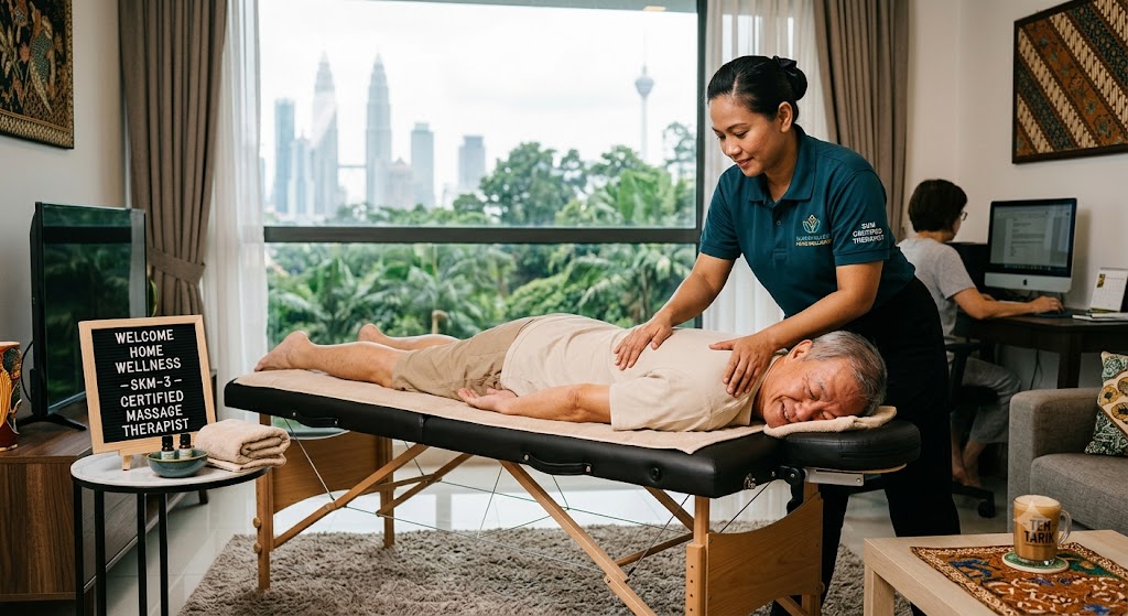 Certified massage therapist providing a home wellness session in Klang Valley Malaysia — Service Pro Wellness Hub