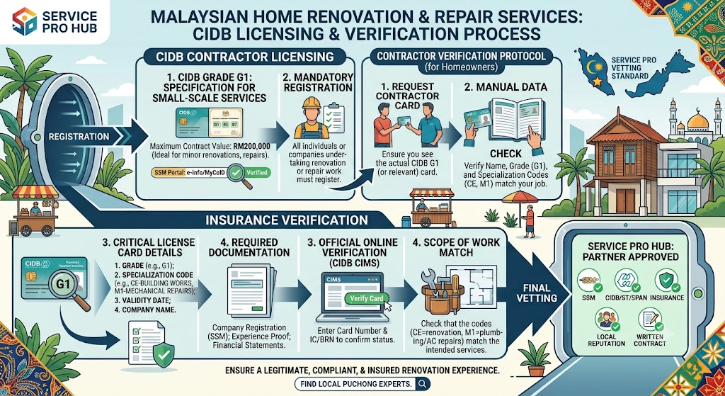 CIDB licensing and contractor verification process for home renovation and repair services in Malaysia — Service Pro Home Service Hub