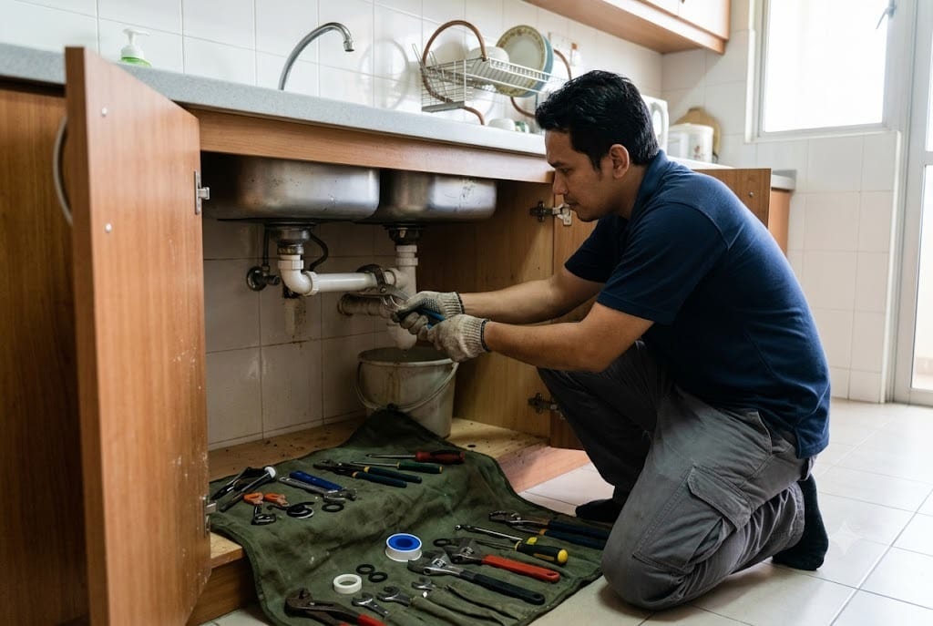 plumbing service in Subang Jaya — certified technician performing service with professional tools