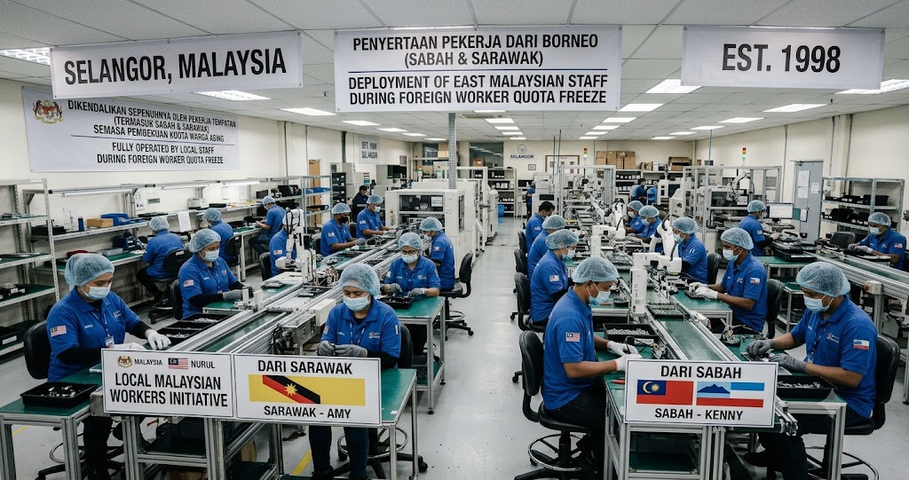 East Malaysian factory operators deployed to a Klang Valley production line during a quota freeze