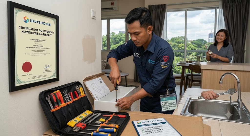 Handyman performing general home repair and furniture assembly in Petaling Jaya Malaysia — Service Pro Home Service Hub handyman pillar expanding Klang Valley