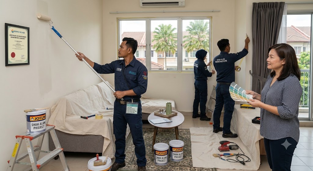Interior painting and home renovation contractor at work in Shah Alam Malaysia — Service Pro Home Service Hub painting renovation pillar expanding Selangor