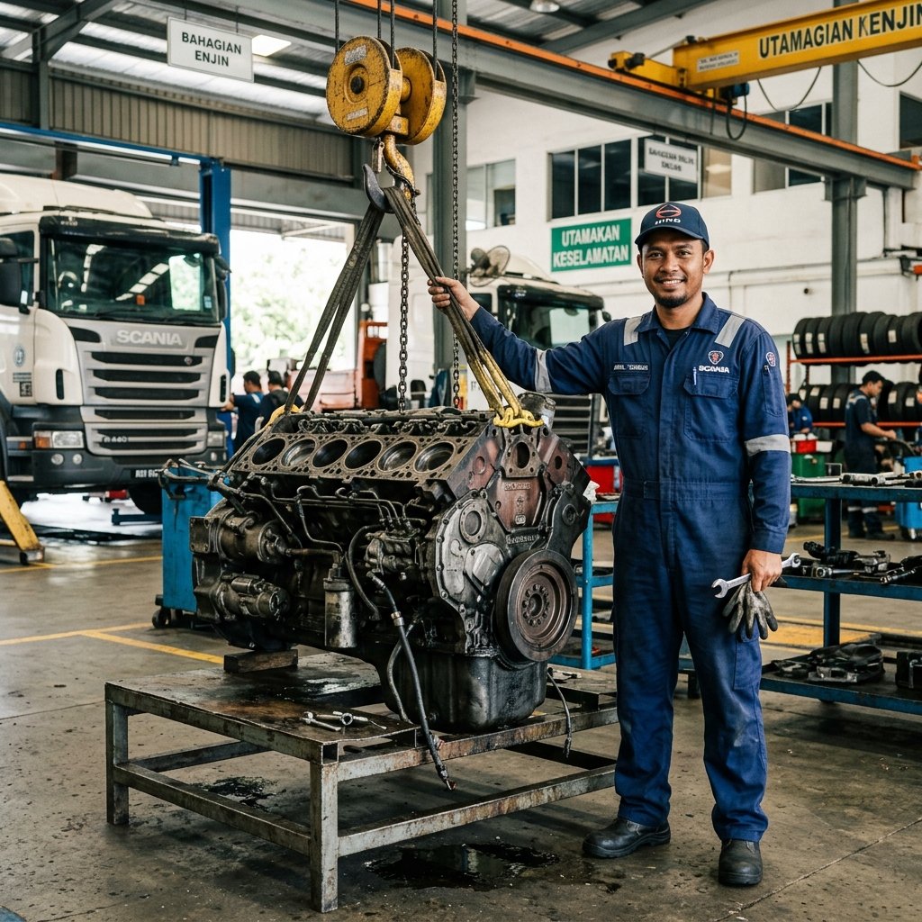 Lorry engine overhaul