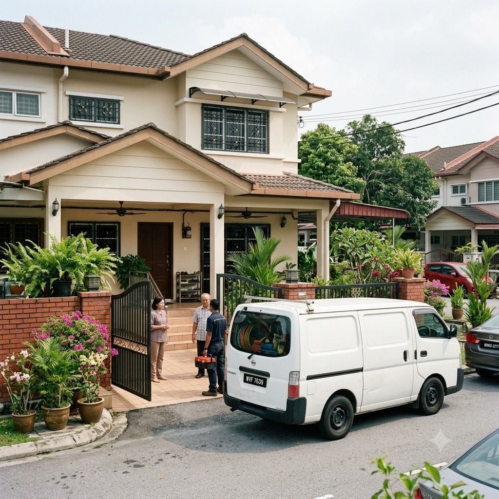 Professional plumbing service in Puchong — technician arriving at Malaysian home