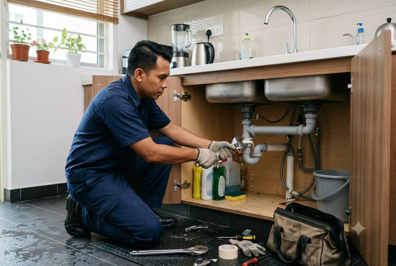 plumbing service in Puchong — certified technician performing service with professional tools