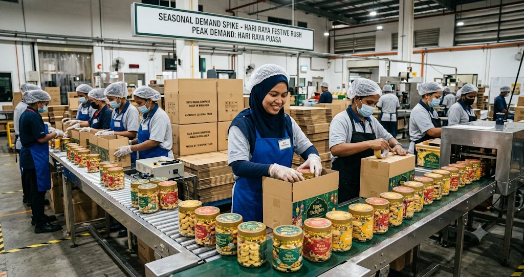 seasonal contract packers on an fnb production line in malaysia